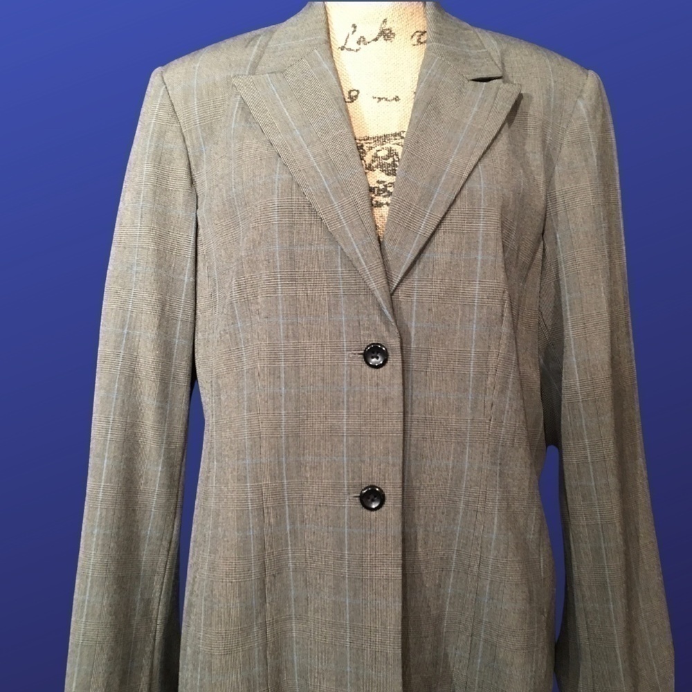 𝅺apt. 9 Pre-owned GLEN PLAID Career Blazer, Black/White/Blue, Women’s 14
